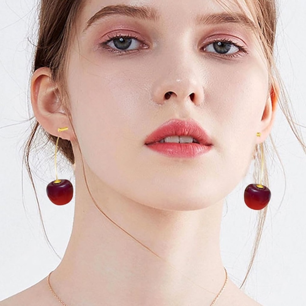 Red Fields Cherry Drop Dangle Earrings